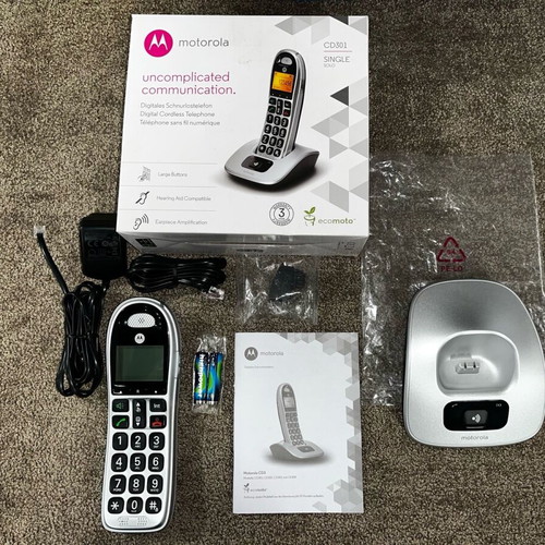 Motorola CD301 cordless phone with Greek menu and hearing aid compatible jack