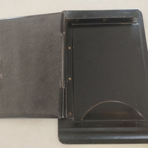 Vintage metal note holder with Chinoiserie design, used