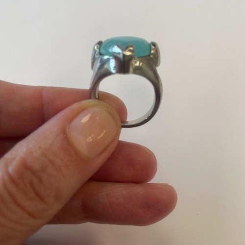 Silver ring with blue-turquoise stone like new