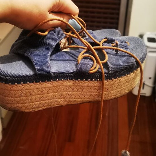 Denim platform sandals used, 5 cm heel height, blue