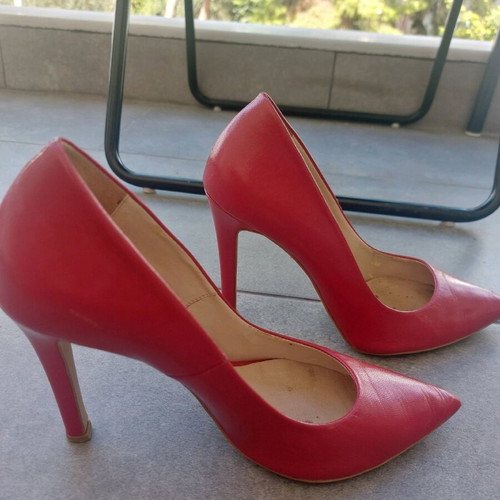 Makis Kotris red high leather pumps used, size 37