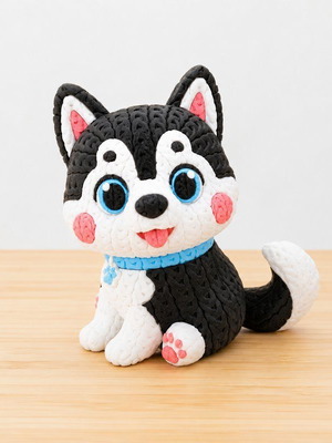 Husky dog figure in crochet style, 3D printed