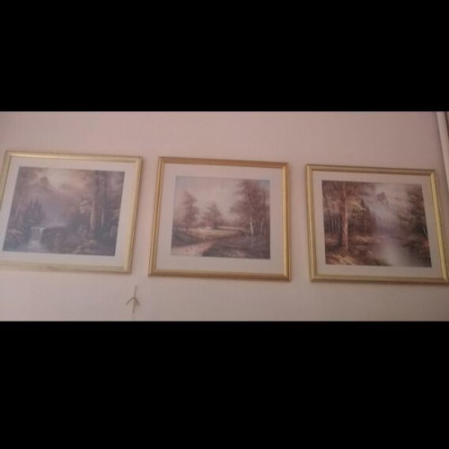 Wall frames set of 3 like new, handmade wood with glass and passepartout