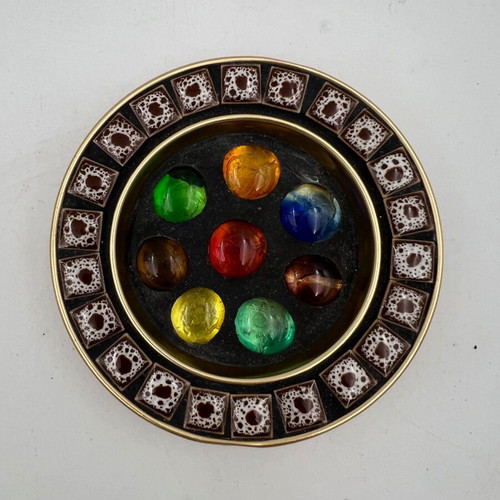 Mid-Century Modern vintage coaster with glass mosaic stones (50s-60s)