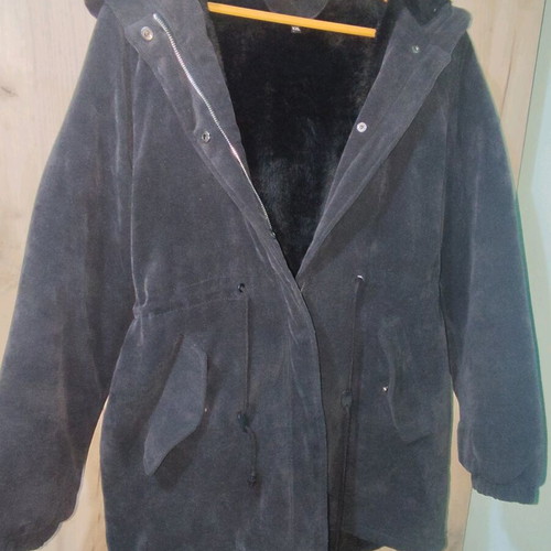 Owtwo black corduroy jacket XXL used with plush lining and hood