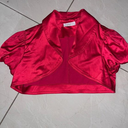 Satin set with strapless dress and bolero jacket, like new, red