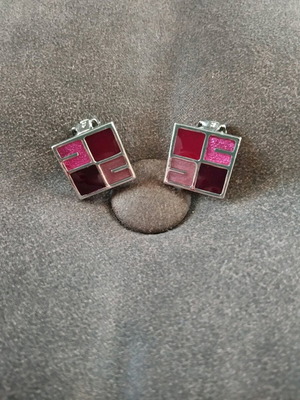 Clip earrings enamel like new, multicolor silver