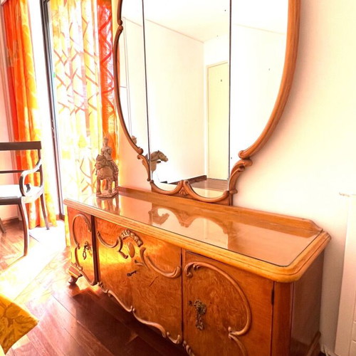 Bedroom vanity used with mirror and walnut cabinets