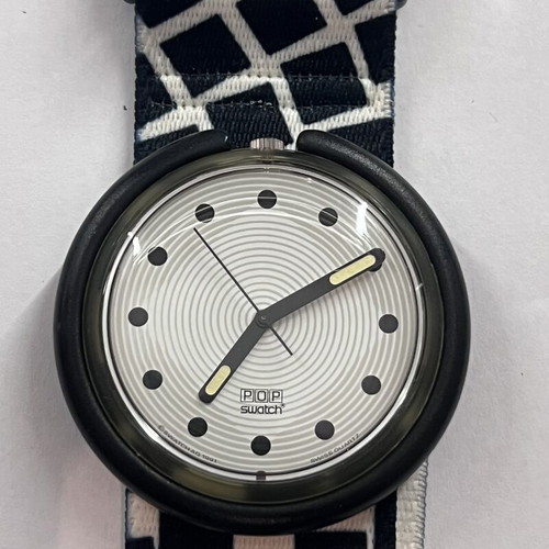 Swatch Pop Fire Works watch, black and white, women's
