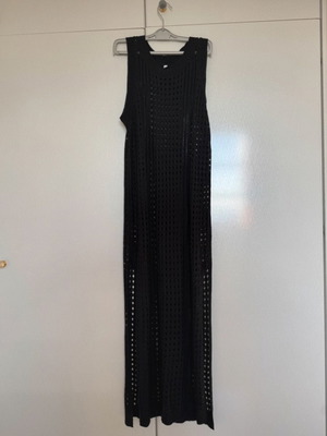 Knitted kaftan black, new, medium size, side slits, straight cut