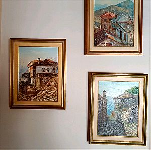Βασίλης Ζενετζής τρεις πίνακες Μέτσοβο και Ζαγόρι