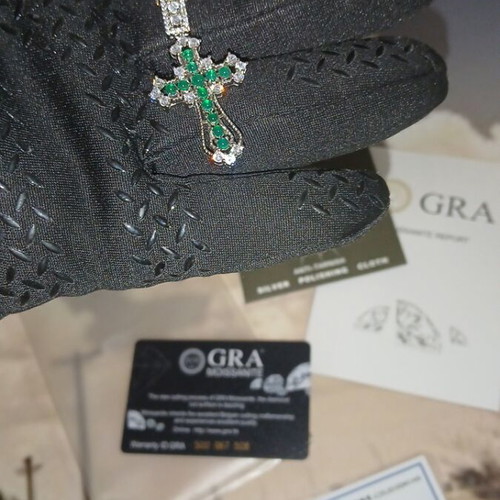 925 Cross with Green Sapphires and VVS1 Mineral Diamonds, New