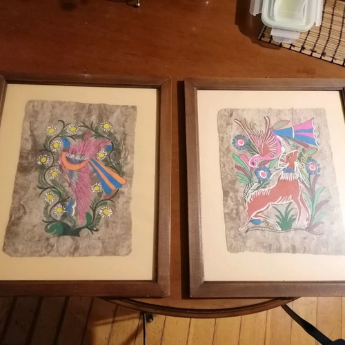 Fantastic paintings with vivid colors new, wooden walnut frame