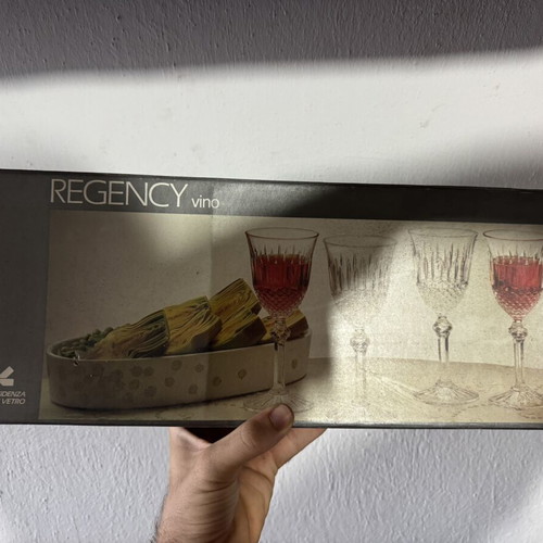 Regency Vino stemmed wine glasses with embossed decorative pattern