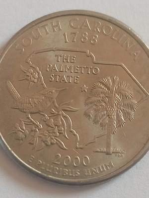 South Carolina 2000 (P) 25 Cent Coin used, old collectible