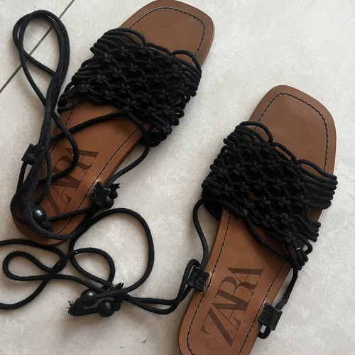 Zara sandals with laces, black and brown, size 40