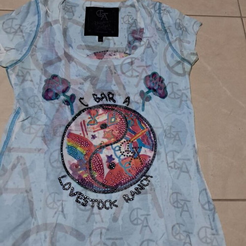 Christian Audigier Tshirt M light blue with crystals like new