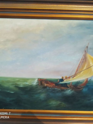 Ελαιογραφία Γ.Καραγιώργης σε ξύλινη κορνίζα, σαν καινούργια