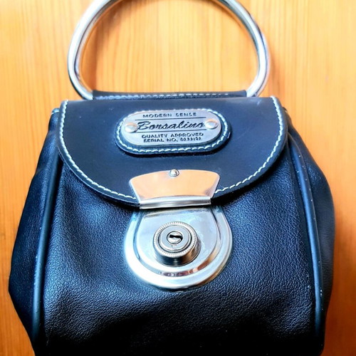 Borsalino leather handbag used, vintage style, black