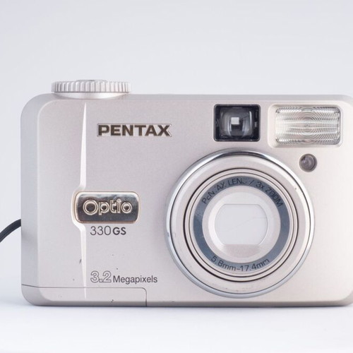 Pentax Optio 330GS 3.2MP vintage digital camera used with flip-up screen
