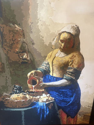 Canvas painting The Milkmaid inspired by Johannes Vermeer like new, 40x50 cm