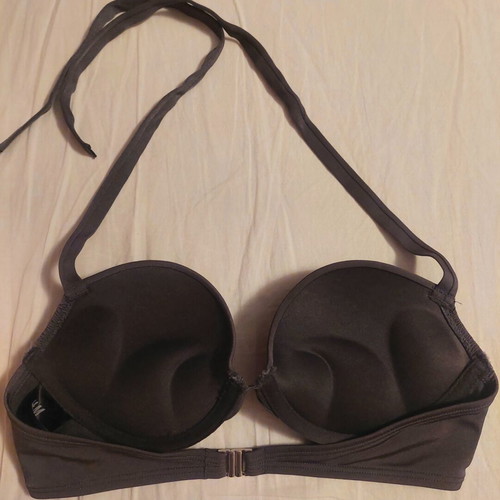 H&M bikini top with triple push-up and underwire, size 70B, grey and brown