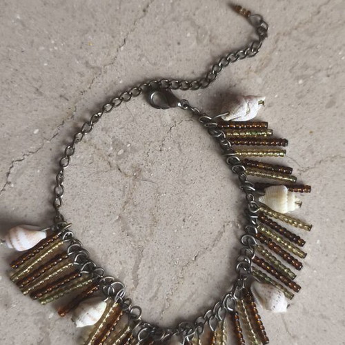Boho Seashell Anklet with Natural Shells and Beads, Like New