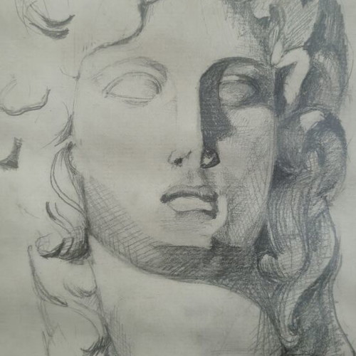 Vintage pencil drawing hand-made frame used