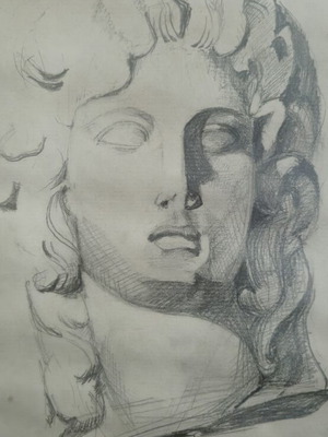 Vintage pencil drawing hand-made frame used