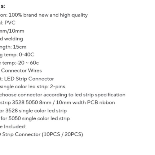 LED Strip Connectors 8mm 2-Wire Pack of 5 New
