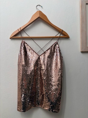 ASOS Топ с пайети dusty pink, размер small, като нов