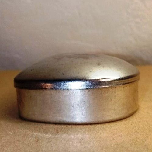 Vintage silver plated baptism box used, heart shape 6x6 cm