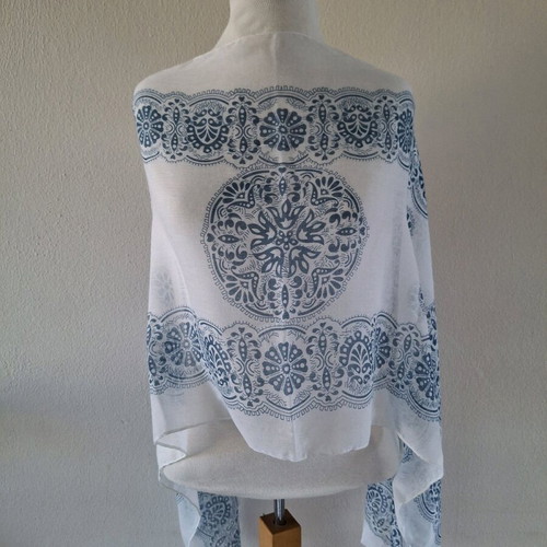 Scarf like new, summer style, white and blue