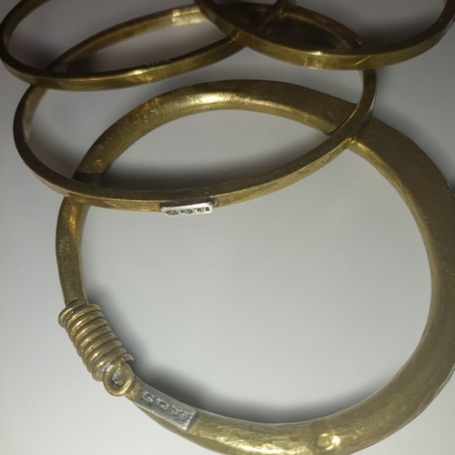 GOTI bracelet set used, 4 brass vintage bangles 1970s-1980s