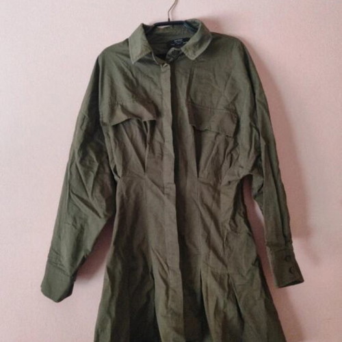 Bershka Khaki Dress like new, shirt style, size S