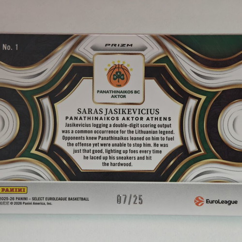 Saras Jasikevicius Panini Select Euroleague 25 26 card new