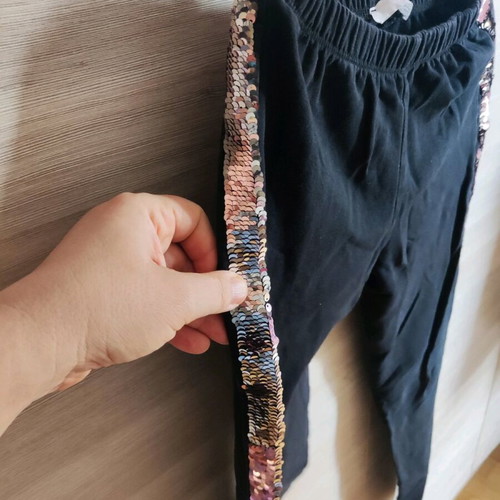 Pants with sequins like new, black and pink, for ages 10-11