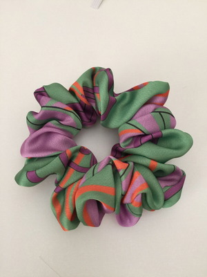 Handmade satin scrunchies hair clip medium size green with matte finish