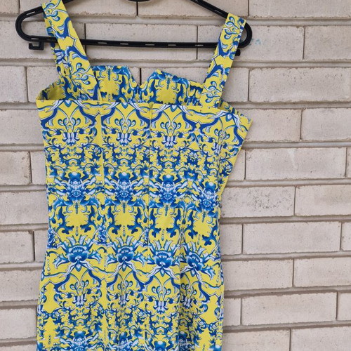 Fitted mini dress size S yellow and blue, like new, 100% cotton