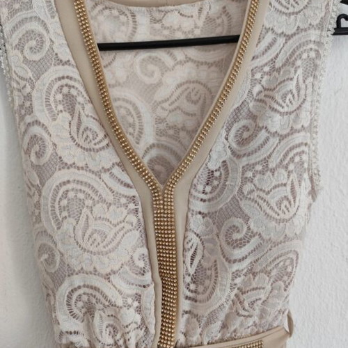 H&M long dress with rhinestones, beige, size S
