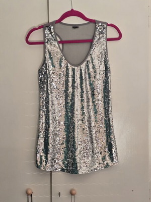 Zara Silver Sequin Racerback Tank Top size L like new