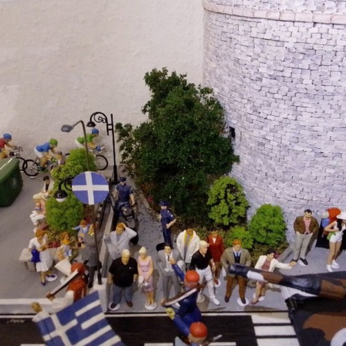 Athena figures diorama of military parade in Thessaloniki with Plexiglas box