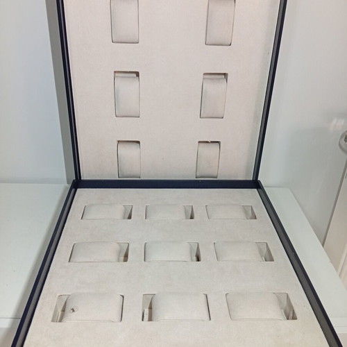 Luxury watch organizers set of 2, navy blue wood and beige suede