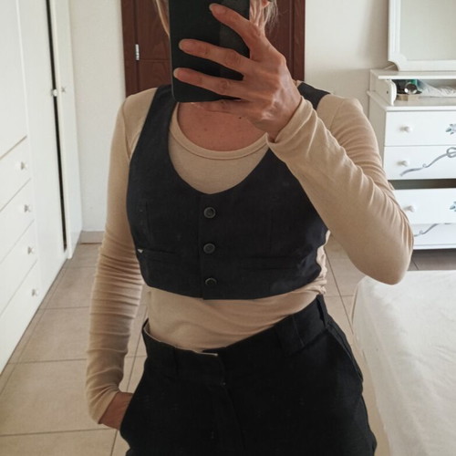 Armani Jeans Y2K long sleeve top with faux-layer vest, beige and black