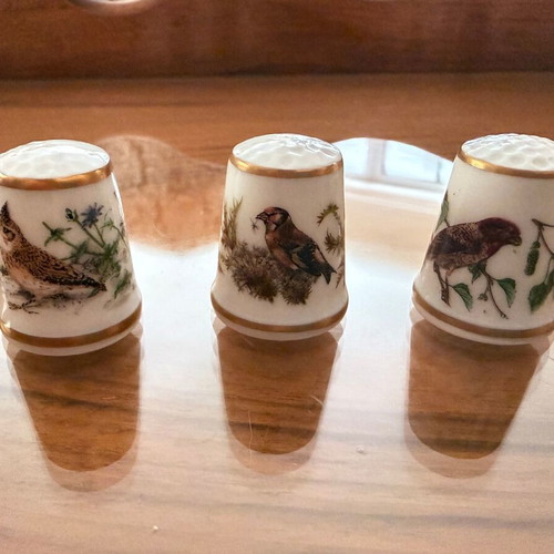 Porcelain thimbles collection with handpainted birds, Greek Collectors Circle
