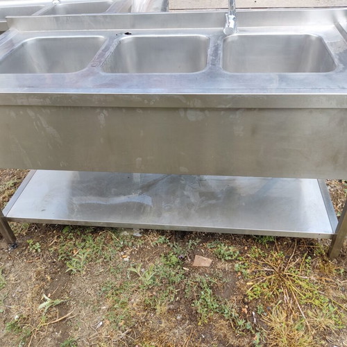 Triple stainless steel sink with faucet