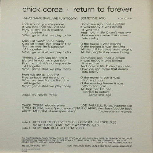 Chick Corea Return To Forever vinyl record used, jazz