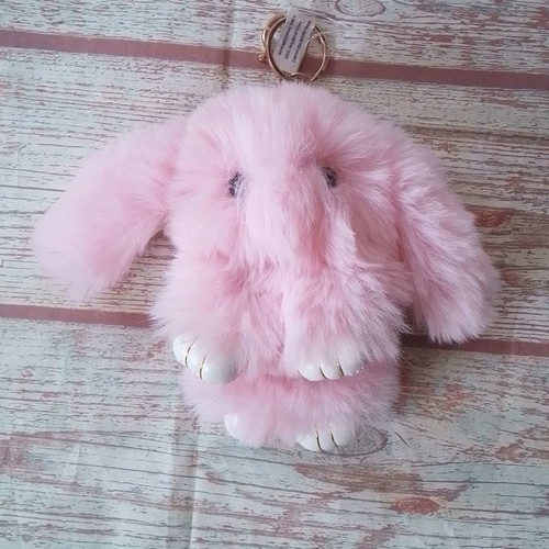 Pink Fluffy Bunny soft furry plush keychain new