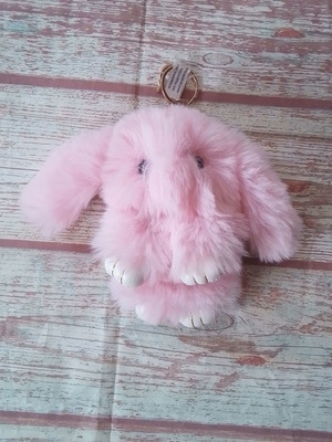 Pink Fluffy Bunny soft furry plush keychain new