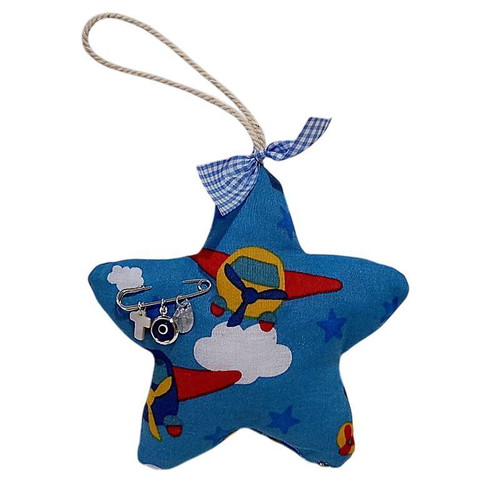 Baby Star Amulet with Safety Pin, Eye and Cross, Handmade